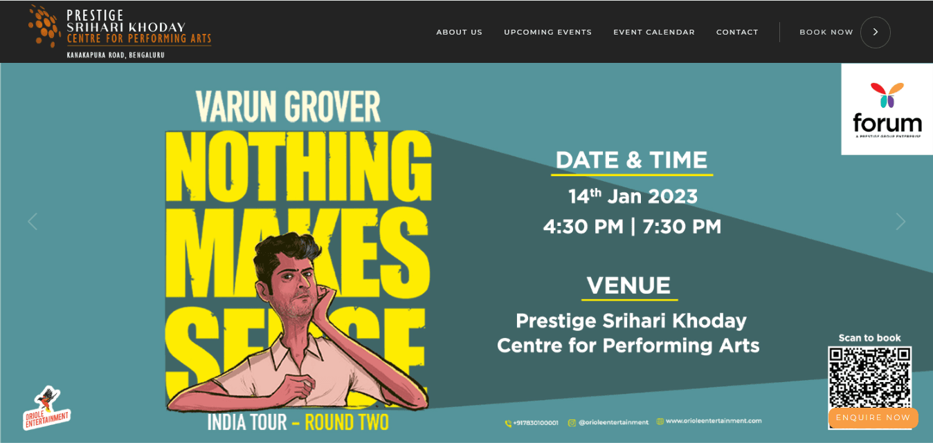 Prestige Srihari Khoday Centre for Performing Arts - Website screenshot